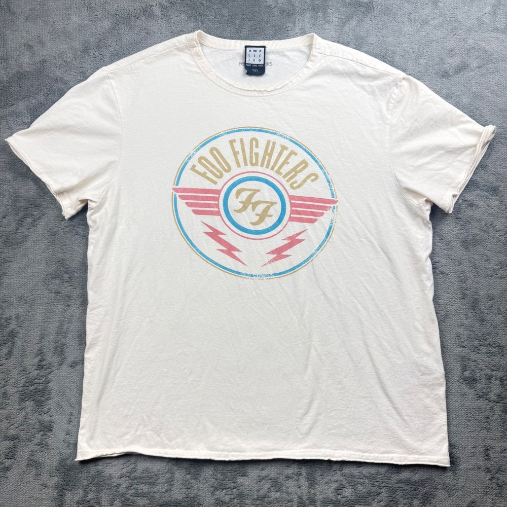 Amplified Foo Fighters Graphic T-Shirt XL Cream Distressed Rock Band Tee ZAV 804